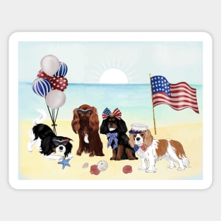 Patriotic Cavalier King Charles Spaniels, All Four Colors Sticker